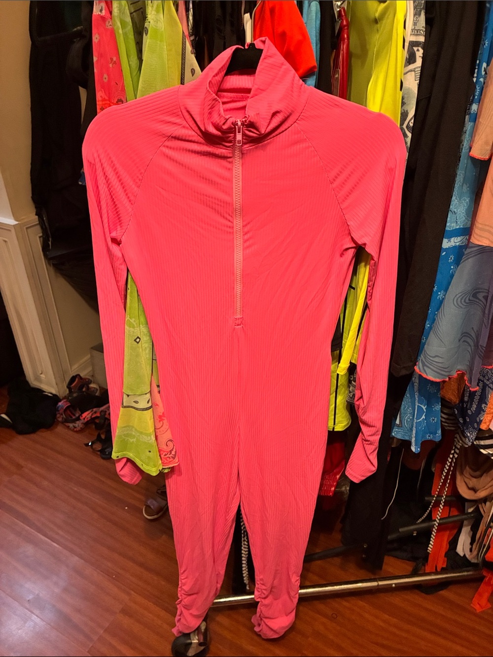 Hot Pink One-Piece Zip-Front Bodysuit